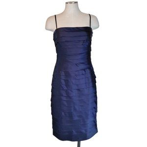 Calvin Klein Navy Satin Layered Cocktail Dress SZ 4